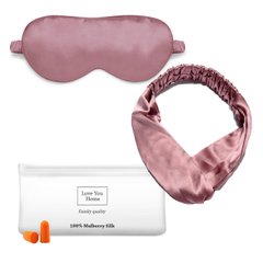 Набор:маска+повязка для волос +чех+беруши Love You Темно розовый 100% шёлк Розовый