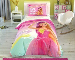 Детский и подростковый комплект TAC Barbie Kindness Ранфорс простынь на резинке+светится в темноте