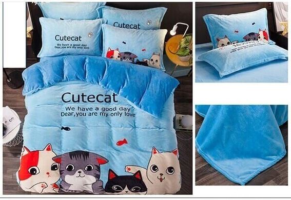 Плюшевое постельное белье евро размер Homytex Cute cat