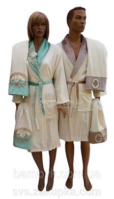 Семейный набор халат + полотенца Madame Dor Бирюза/Серый