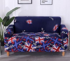 Чохол на 2-місний диван еластичний Homytex принт Британія синя