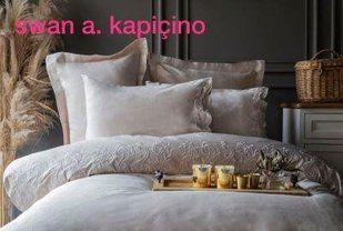 Элитное постельное белье с вышивкой Pupilla Swan kapuchino