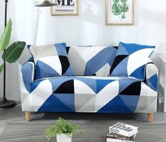 Чехол на диван + 2 кресла эластичные принт Homytex Ромб сине-голубой
