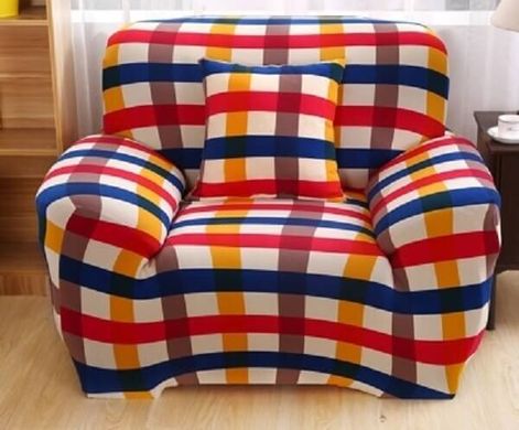Чехол на диван + 2 кресла эластичные принт Homytex Клетка красно-синяя