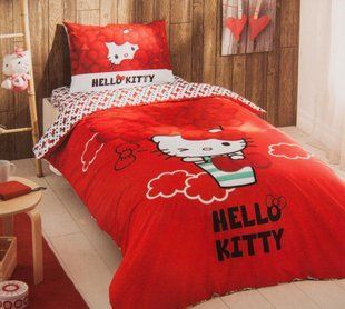 Детский и подростковый комплект TAC Hello Kitty Bow Ранфорс / простынь на резинке