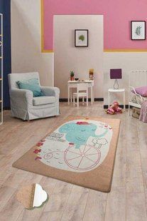 Ковер детский безворсовый Chilai Home 100 х 160 см. elephants bike bej