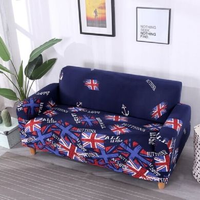 Чехол на диван + 2 кресла эластичные принт Homytex Британия синяя