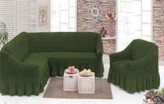 Чехол на угловой диван +1 кресло Golden Люкс зеленый