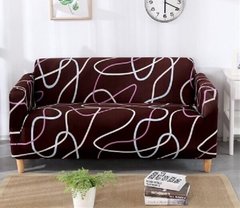 Чехол на диван + 2 кресла эластичные принт Homytex Волна коричневая