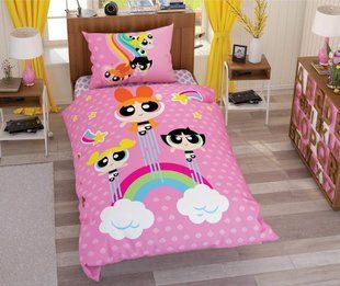 Дитячий та підлітковий комплект TAC Power Puff Girls Stars Ранфорс / простирадло на гумці