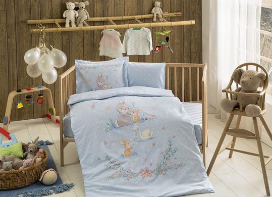 Комплект постельного белья в кроватку TAC Organic Happy Bunny Blue
