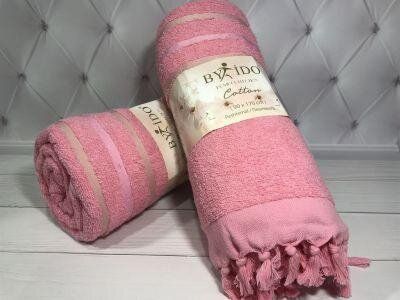Пляжное махровое полотенце с кисточками By Ido Розовое