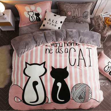 Плюшевое постельное белье евро размер Homytex Cool Cat pink